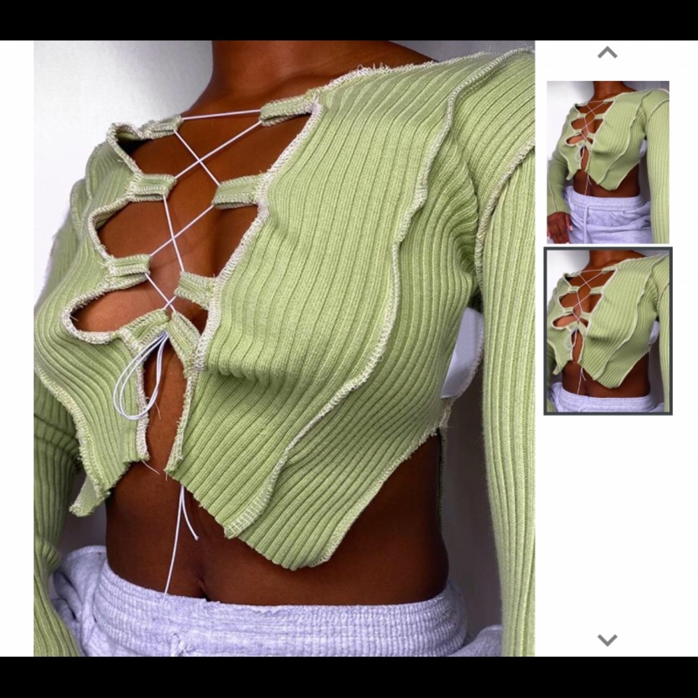 green cut out tie crop top